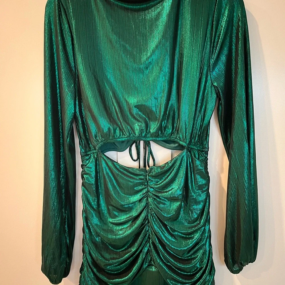 Sugarlips Cannes Liquid Satin Ruched Cut Out Green Midi Dress | Large